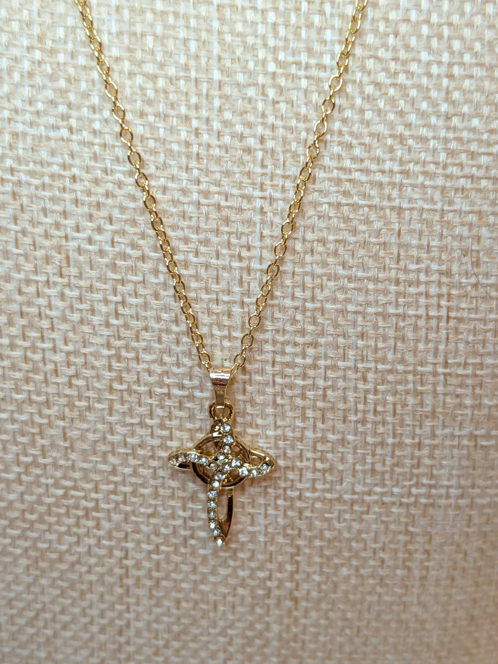 Delicate Gold Crystal Cross Pendant Necklace - Women Jewelry